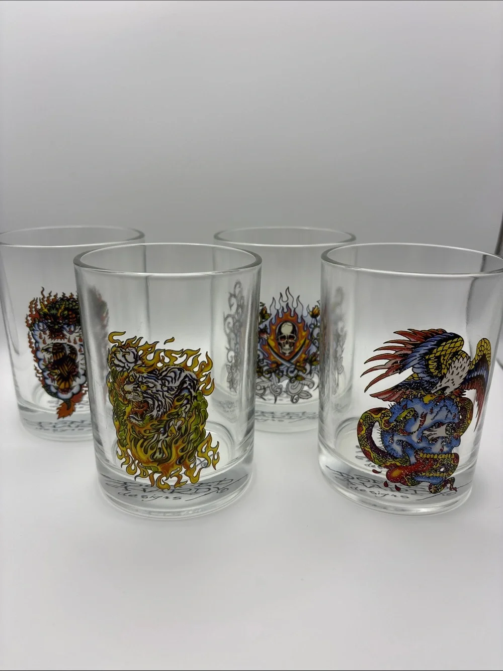 Ed Hardy Multicolor Tattoo-Style Glass Tumbler Set